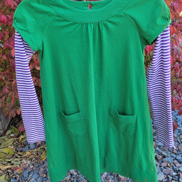 Mini Boden Other - Mini Boden size 11/12 tunic dress solid green purple stripe long sleeves